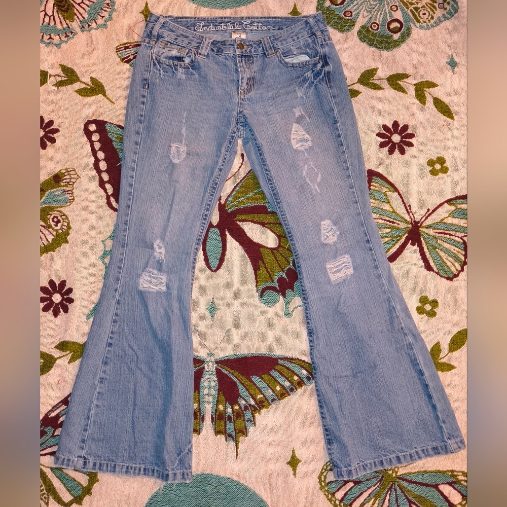 Industrial Cotton Blue Distressed Flare Jeans